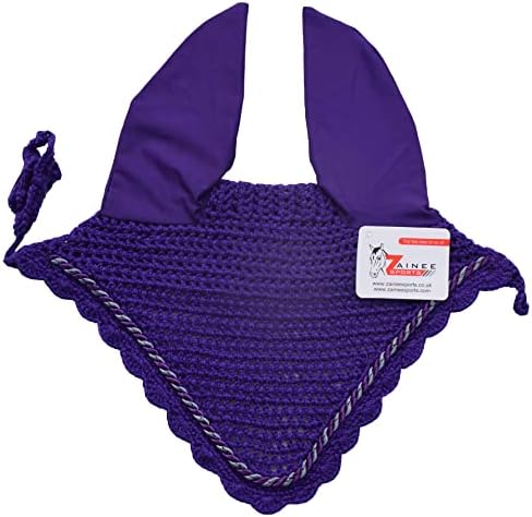 Zainee Sports Handmade Crochet Horse Fly Bonnet – Ear Bonnet Fly Veil for Horses, Breathable Ear Net – Pony, Cob, Full & x-Full (Purple, Horse/Full)