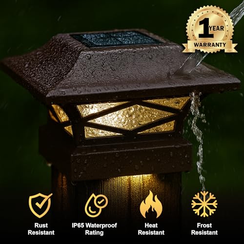Classy Caps Kingsbridge Dual Lighted Solar Post Cap - Fits 3.5"x3.5", 4"x4", 5"x5", and 5.5"x5.5" Deck & Fence Posts - Brown Aluminum, Real Glass - Warm/Cool Light Modes - SLK807C by Classy Caps - Used condition - Image 3