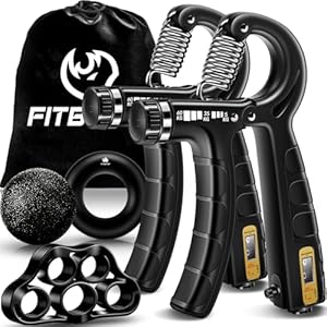FitBeast Kit de Entrenamiento para Fortalecer Agarre 5 Piezas, 2 Resistencia Ajustable para Antebrazo, Estirador de Dedos, Anillo de Agarre y Bola de Alivio Estrés para Atletas