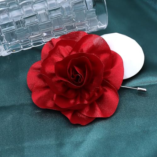 Image of Chunky Flower Brooches Pins for Women,Trendy Charming Chiffon Red Rose Corsage, Aesthetic Accessories for Wedding Ceremony
