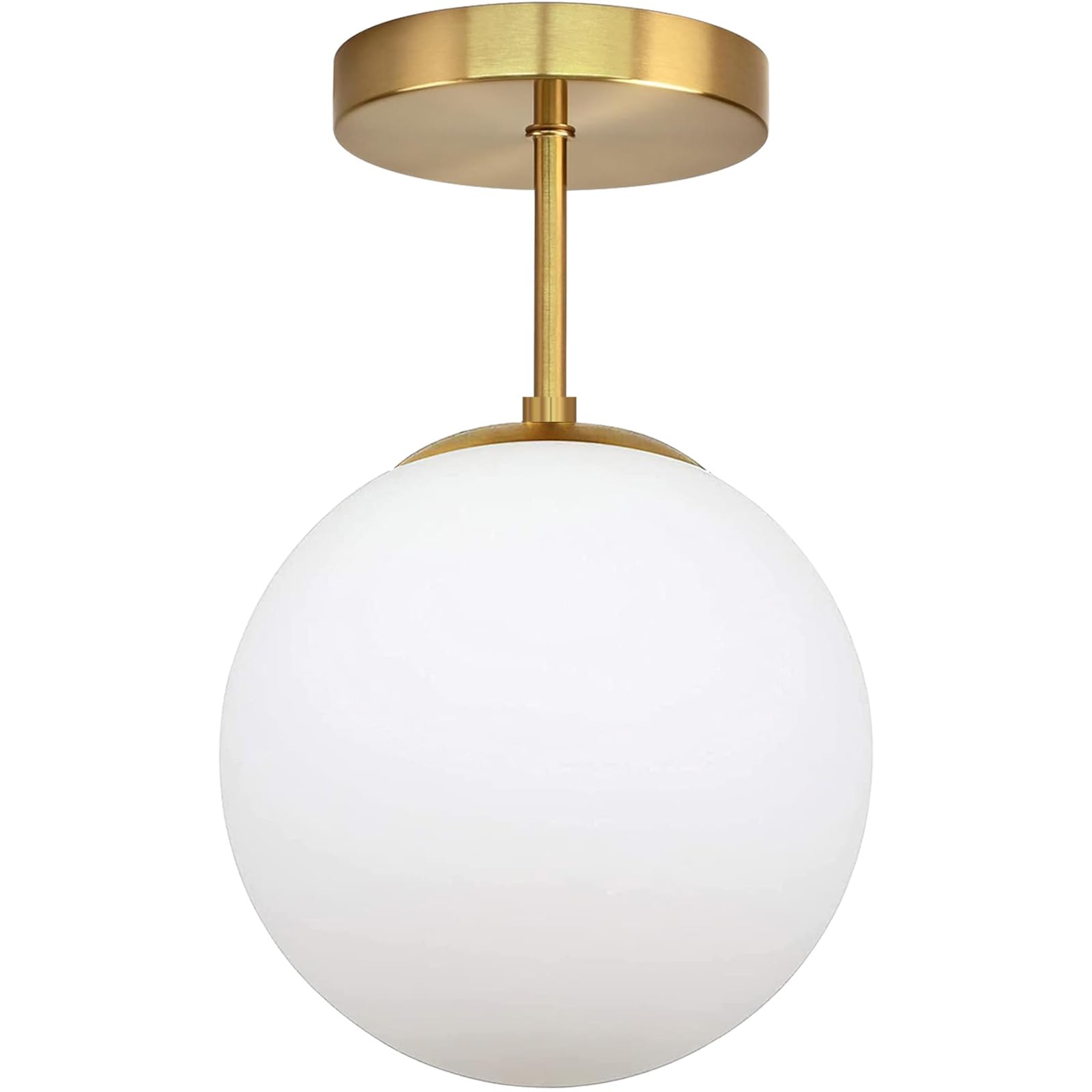 Deckenlampe Gold Vintage, E27 Retro Deckenleuchte Hängend Kugel Glas Weiß | Lampenschirm IP44 Wasserfest Badlampe Decken Hängelampe für Wohnzimmer Schlafzimmer Küche Flur, Ø20cm (Inkl. Glühbirne)