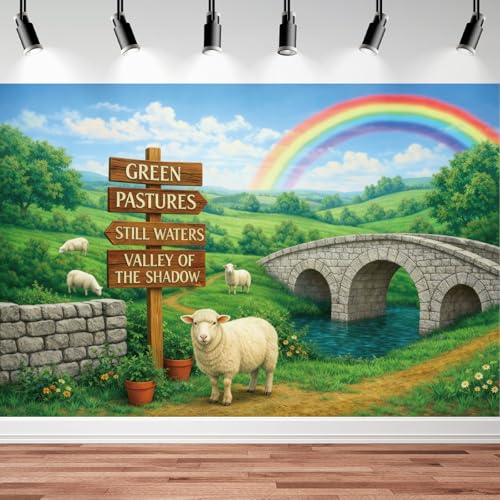 Lounsweer VBS 2026 Backdrop Decoration 9 x 6 ft Emerald Isle Decoration Psalm 23 Religious VBS Background Decor for Vacation Bible School Summer Camp Church Banner & Photo Booth Props