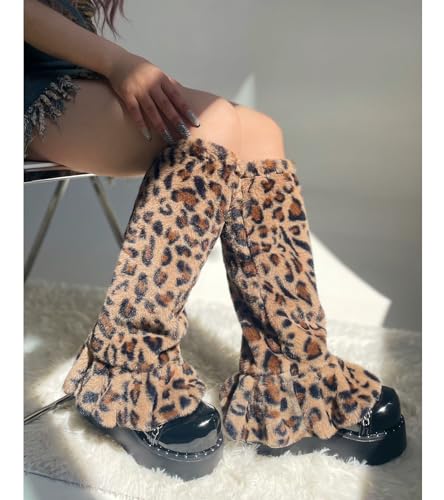 Sexybody Leg Warmers for Women & Girls Y2K Kawaii Fluffy Fur Flared Leg Warmer Furry Goth Grunge Socks Harajuku Leopard2