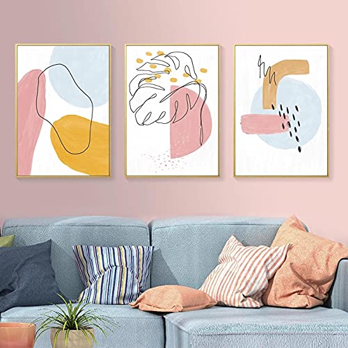 Art mural abstrait coloré pour réveiller un mur blanc avec 3 toiles géométriques 50x70