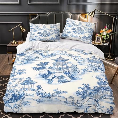 Housse de couette bleu et blanc oriental microfibre 220x240cm - 2