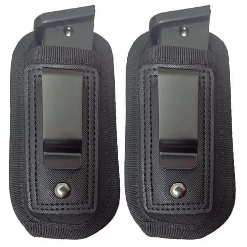 2 Pack Universal IWB Pouch Concealed Carry 9mm .40 .45 Mag Holster for Glock 19 43 17 Sig 1911 S&W M&P Fits 7 10 15 Round Ammo Clips for Pistols(Black 2 Pack)