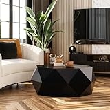 DS-HOMEPORT 38' Black Diamond-Shaped Wood Coffee Table for Living Room, Modern Wooden Coffee Table with Spacious Tabletop,Coffee Table for Apartment, No Assembly