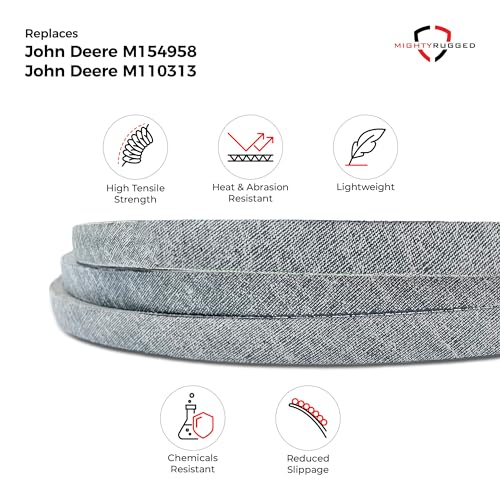 Image of M154958 John Deere 48C Secondary Deck Belt Replacement - Length 111.4 inch - Heavy-Duty, Durable, Aramid Cord Mower Deck Belt for Mowers M154958, M110313 - Cross fits Cub Cadet 954-04055, 754-04041