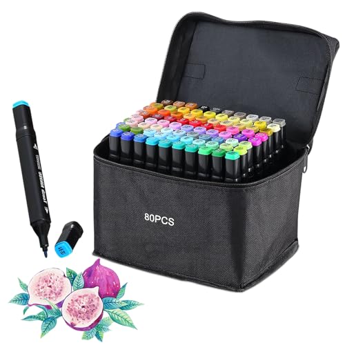 Hibisaws Alkoholmarker 80 Farben Marker Set doppelseitige Filzstifte mit Doppelspitze zum Malen Zeichnen Skizzieren Design Manga als Geschenk für Erwachsene und Künstler