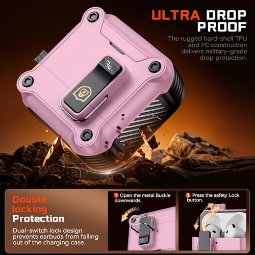 Image of Inesore for AirPods 4 Case with Secure Lock (Pink) | Phone Stand Design,Compatible with MagSafe,Automatic Snap Switch Secure Cover with Cleaner Kit & Keychain