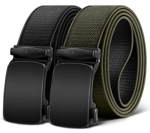 BULLIANT Men Reversible Ratchet Stretch Web Belt Trimmable 1 3/8-Gift Boxed