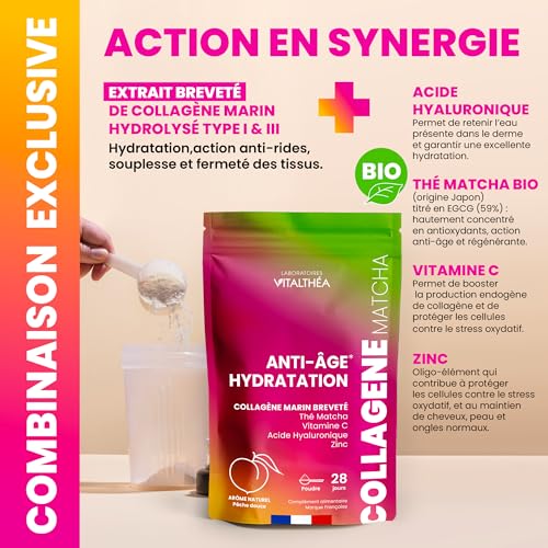 COLLAGENE MARIN POUDRE + ACIDE HYALURONIQUE + THÉ MATCHA + ZINC + VITAMINE C : Formule Exclusive Premium | Anti-âge Peau & Articulations Sport |RÉSULTATS PROUVÉS* |Goût Pêche Douce |Fabrication France – Image 6
