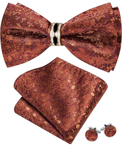 Image of YOHOWA Mens Bow Tie Set Paisley Pre-tied Bowties Adjustable with Handkerchief Cufflinks Gold Ring Set Wedding Prom Party