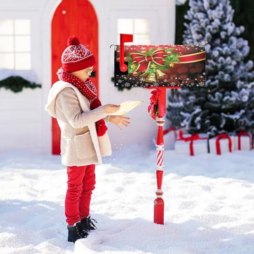 image for Wusikd Christmas Red Bell Snowflake Mailbox Cover Magnetic Standard Si