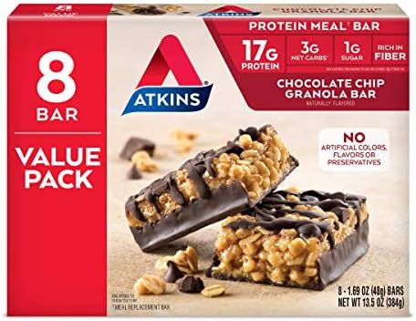 Atkins Protein Meal Bar, Chocolate Chip Granola, Keto Friendly, 8 Count