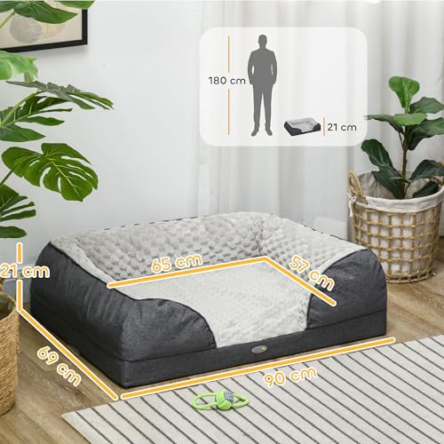 PawHut gepolstertes Hundebett mit abnehmbarem, waschbarem Kissen, Hundezwinger mittlere Größe mit rutschfestem Boden, 90x69x21cm, anthrazitfarben