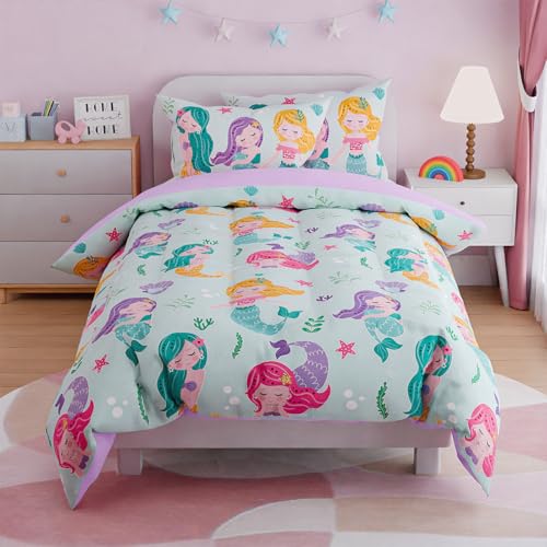 Image of SANDJEST Mermaid Bedding Twin for Girls, Ultra Soft Microfiber Comforter Set Twin Size with 3-Pieces, Comforters Bed Sets for Kid Children Teen Tween Bedroom Decor