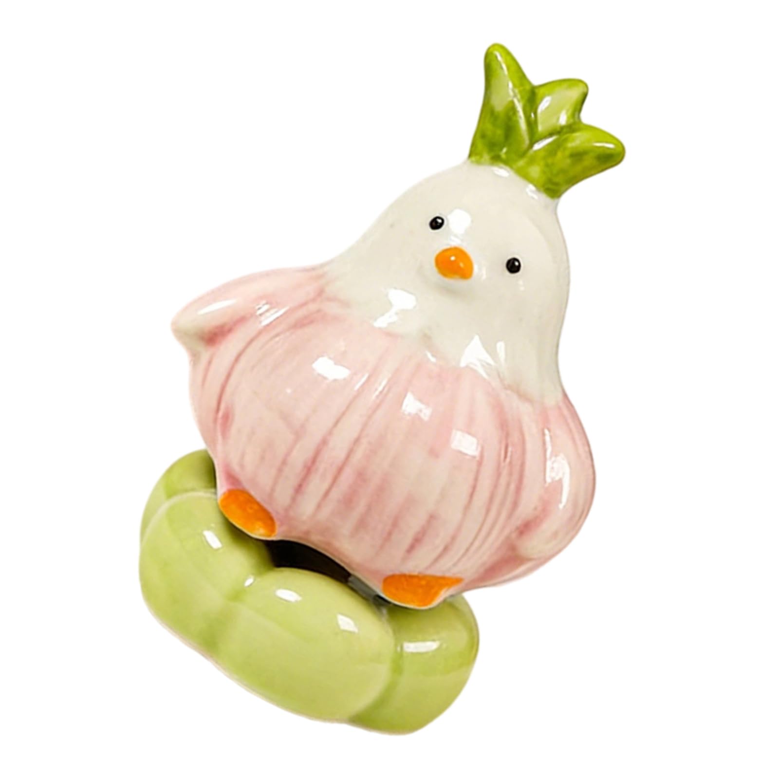 Msioytog Glazed Ceramic Bird Tabletop Figurine, Garlic Inspired Desk Accent with Rotating Base for Shelf, Study, Entryway Tabletop Bird Decor Figurine Garlic Tabletops Decoration