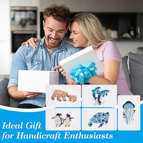 WEBEEDY 20 conjuntos de kit de quilling de papel para adultos, faça você mesmo, temas de animais mar