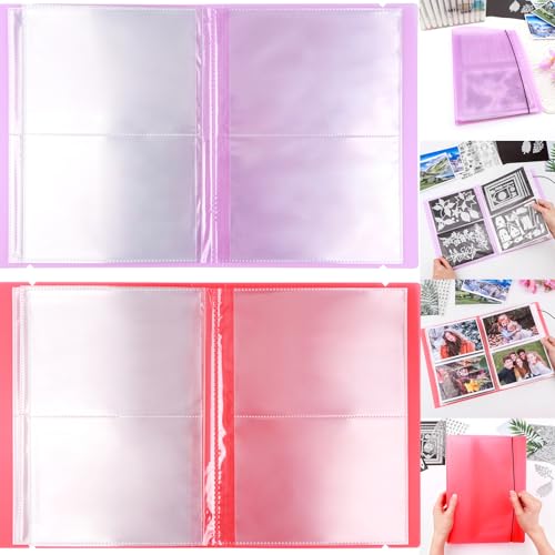 Image of 2 Pack Large Sticker Photo Storage Album, Stamp & Cutting Dies Storage Book Organizer Folder for Cards Storage DIY Scrapbooking Card Making Supplies 20 Pages 80 Pockets / Pack ( Clear + Purple)