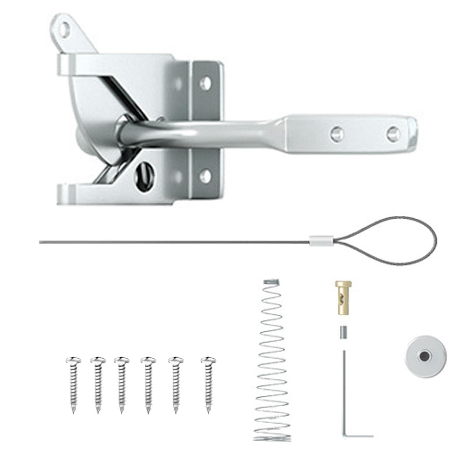 Geardeangloow Silver, 43X144mm Fence Gate Latch Self Locking Hardware For Yard Backyard Garden