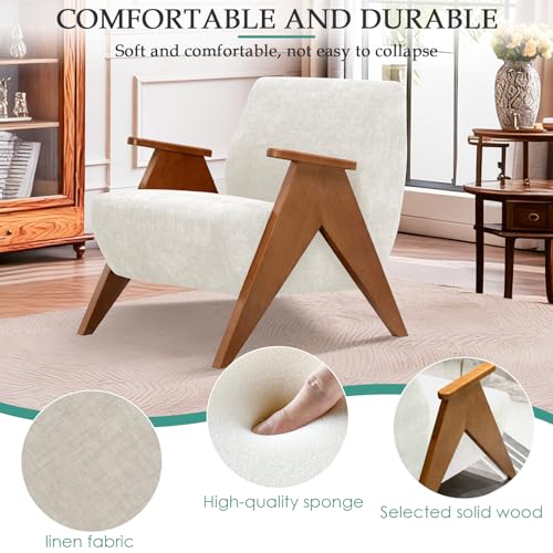 Sillón tapizado chenille Beige estructura madera miniatura 3