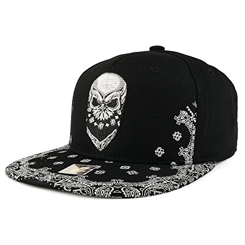Image of Trendy Apparel Shop Skull Bandana Embroidered Paisley Print Flatbill Cap