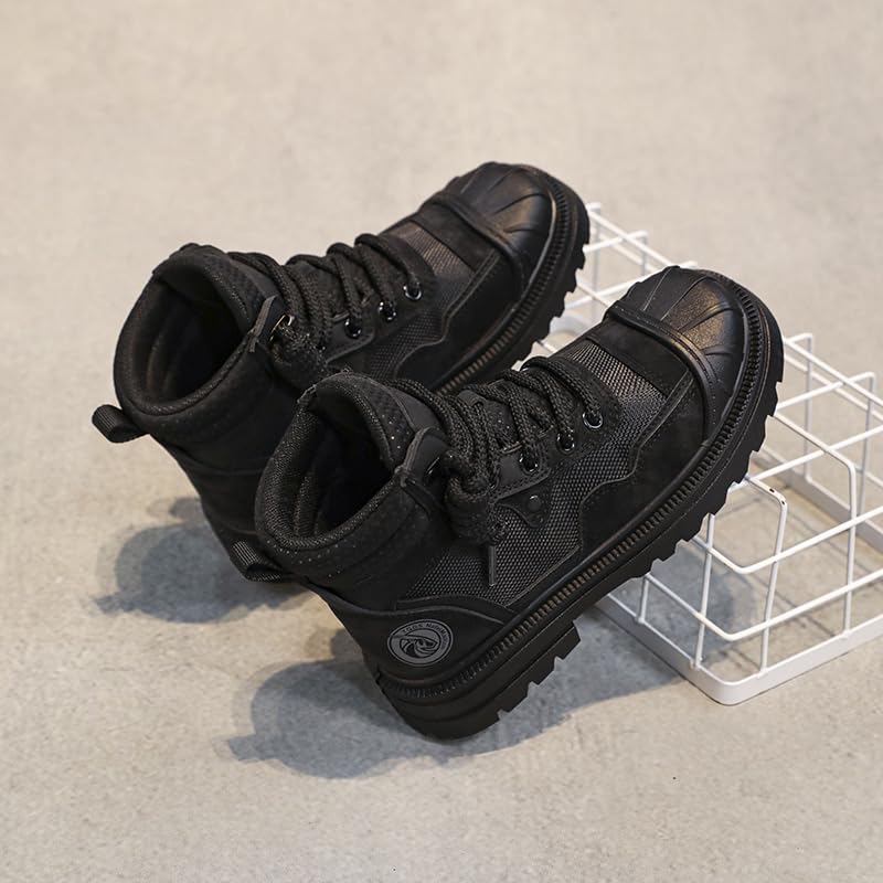 Hhhchpm Boys and Girls Hiking Boots Summer Camp Waterproof Anti-collision Non-slip Desert Boots Military Fan Shoes Children's Hiking Shoes Four Seasons (T515 Black,5)