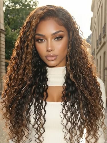 Julia Hair Golden Brown Highlight Deep Water Wave 7x5 Bye
