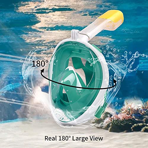 Image of VBM Full Face Snorkeling Mask Diving Gear - Dry Top System,180 Degree Panoramic View Snorkeling Mask with Camera Mount,Safe Breathing,Anti-Leak Anti-Fog-Swim Fins (Green - L /XL)