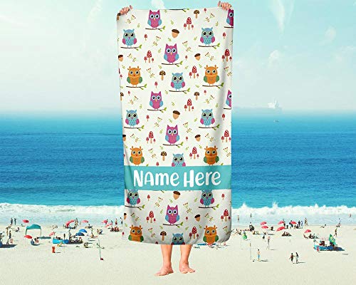 Personalized Colorful Owl Pattern Towel For Kids - Custom Travel Beach Pool And Bath Towels For Adults Toddler Baby Boys Girls #TOP4