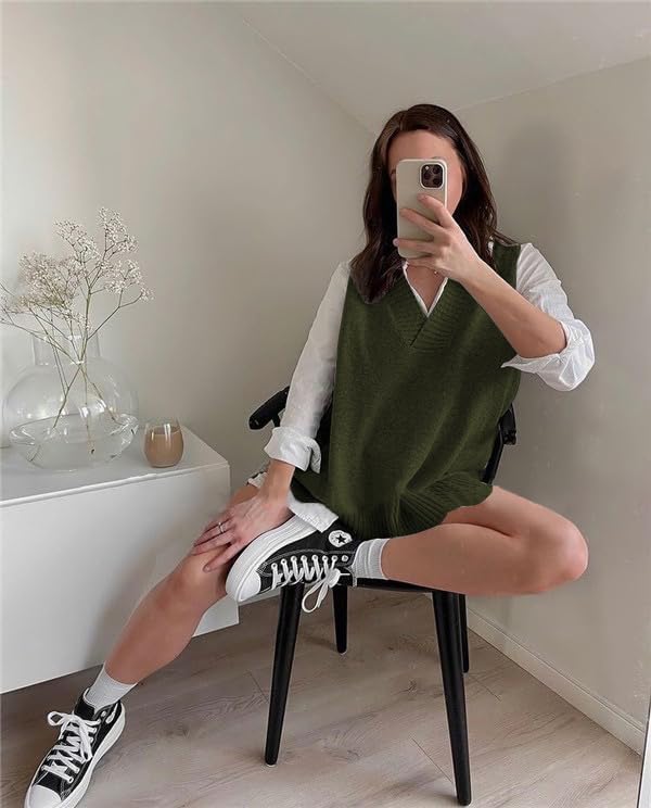 Zeagoo Sweater Vest Women Sleeveless V Neck Oversized Pullover Knitted Tops 2026 Fall Outfits - Image 3