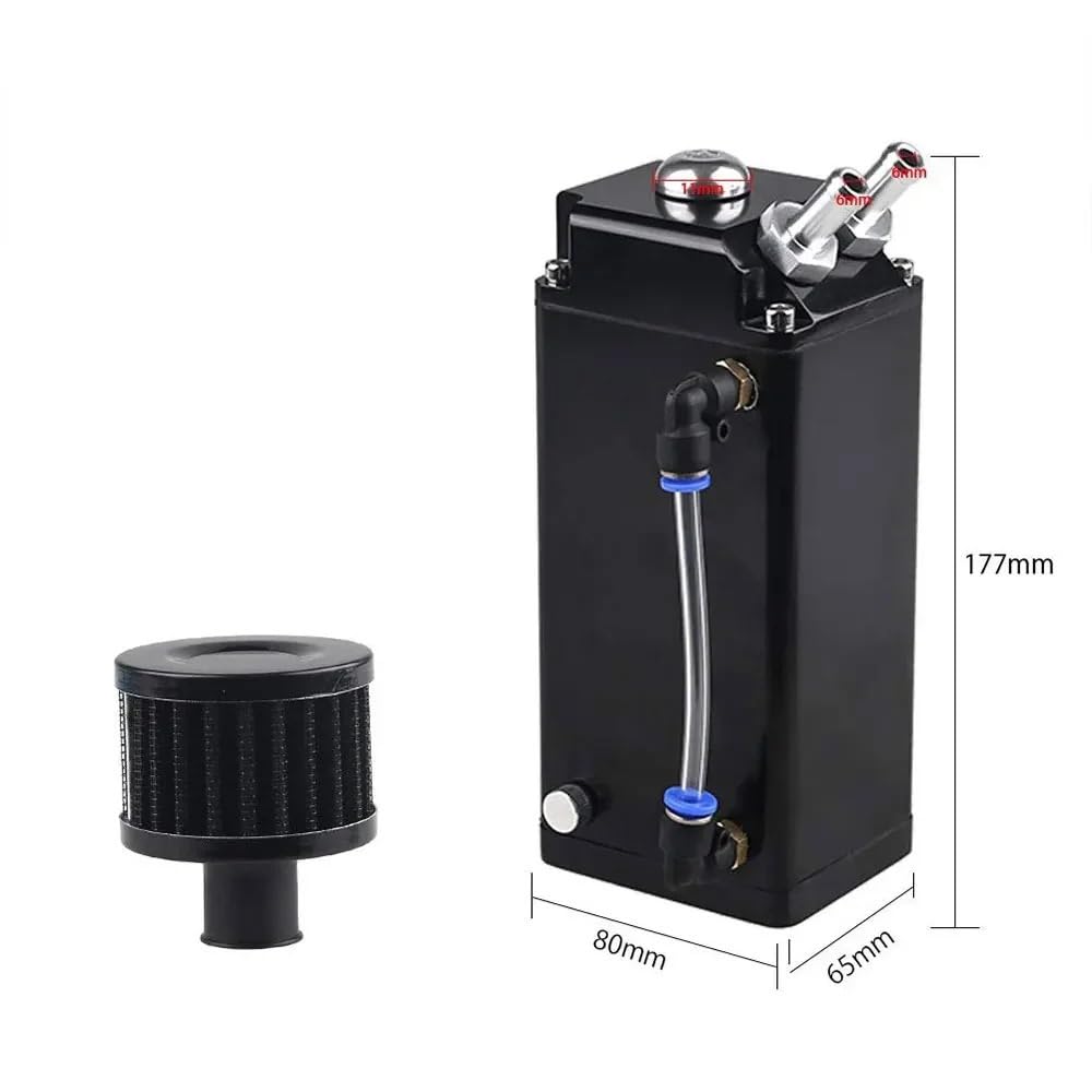 Lata de captura aceite con forma motor coche, depósito tanque aluminio cuadrado 2 puertos filtro aire y accesorios manguera silicona Depósito de refrigeración(A)