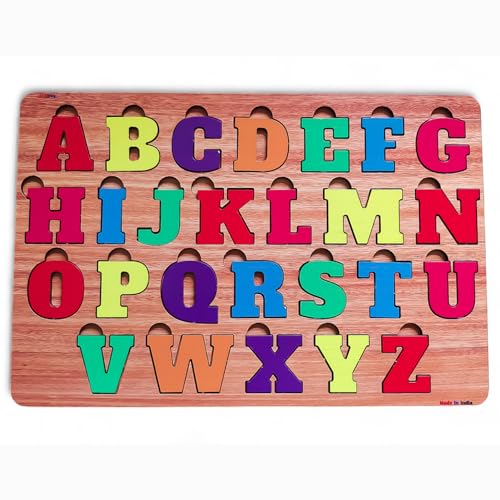 Image of Fiddlys Wooden Educational Jigsaw Puzzles for Toddlers & Preschoolers, Double Layered Wooden Puzzles with Bright Front & Back Print Alphabet Shapes and Numbers Learning, Toy (Alphabet)
