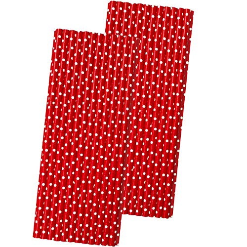 Christmas Red and White Paper Straws - Holiday Polka Dot Straws - 7.75 Inches - 50 Pack