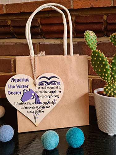 Handmade Wooden Hanging Heart Plaque Gift Signs of the Zodiac Aquarius Astrological Star Sign Keepsake Card Alternative - Image 3