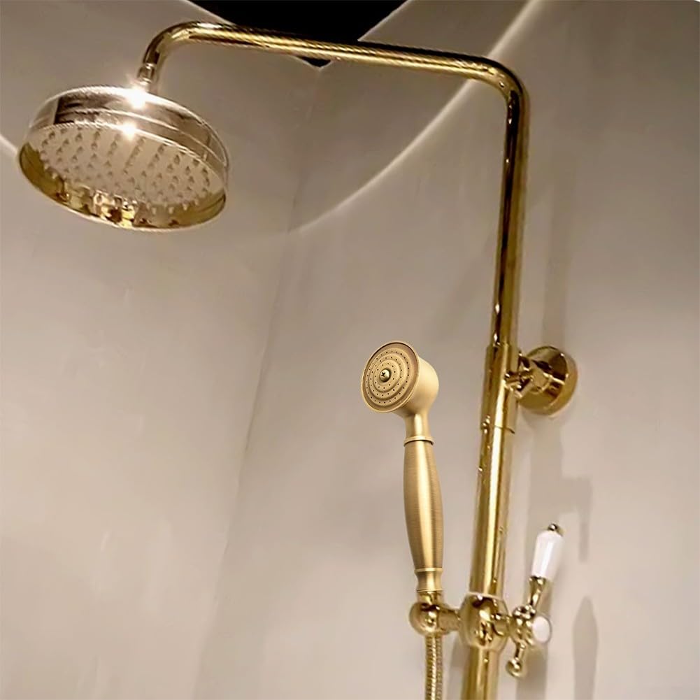 Vintage mosiężna głowica prysznicowa wysokociśnieniowa zdejmowana wąż 150 cm oszczędzająca wodę elegancka oprawa łazienkowa styl retro i stylowe akcesorium prysznicowe
