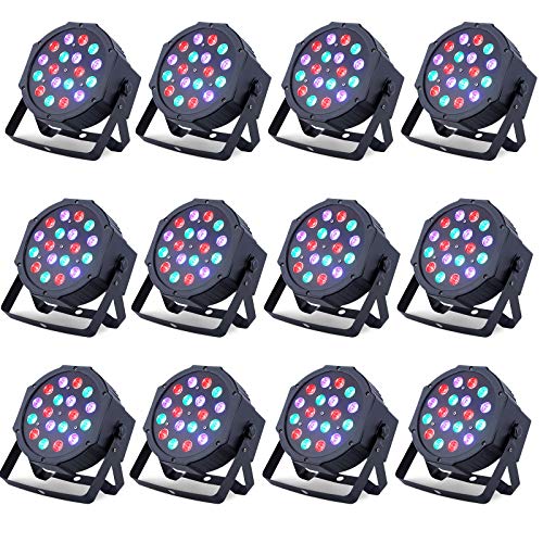 12 Pack LED DMX Stage Lights Par Can Light Uplighting 18X1Watt LEDs RGB