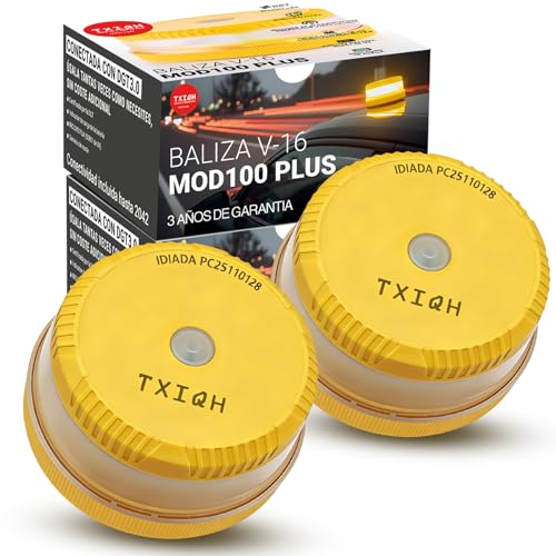 【2 uds】Baliza v16 homologada dgt con Geolocalización y Conexión DGT 3.0, MOD100 PLUS LED de Alta Intensidad 360°, Protección IP54 Antilluvia y Polvo, Servicio de Comunicación Gratuito hasta 2042