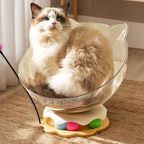Lit pour chat surélevé avec dôme transparent et jouets interactifs - 4