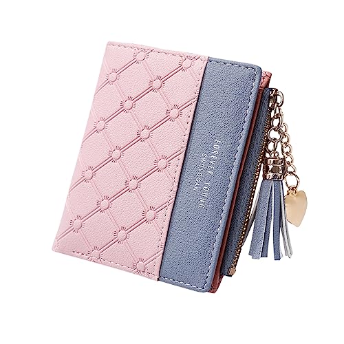 FuninCrea Pink PU Leather Bifold Wallet for Women