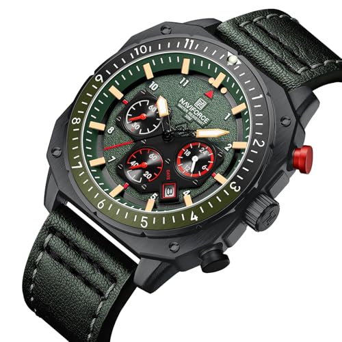 Image of NAVIFORCE NF8057 Square Vintage Military Chronograph Genuine Leather Analog Watch