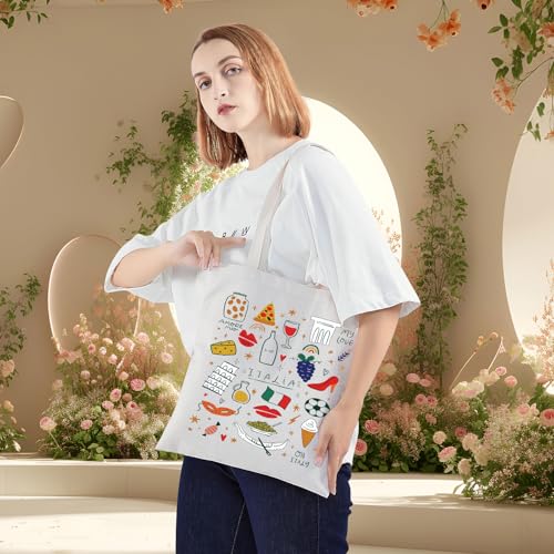 Bolso tipo tote de lona de Italia, regalo turístico de Italia, bolso de compras con íconos de Italia, bolso de hombro con estampados italianos miniatura 3