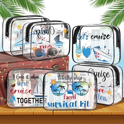 6Pcs Cruise Clear Makeup Bag PVC Cruise Ship Cosmetic Bags Transparent Plastic Pouch with Zipper Waterproof Travel Toiletry Bags Nurse Teacher Dance Gift Survival Kit for Summer Beach Travel4