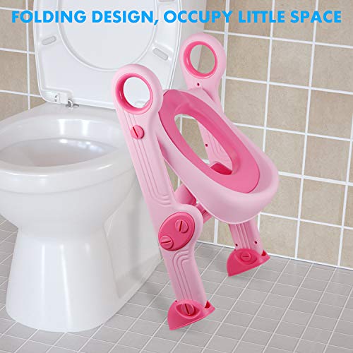 NEARPOW Töpfchen-WC-Sitz mit Trittleiter, verstellbares Baby-Kleinkind-Kindertrainer mit weich gepolstertem Kissen, robust, rutschfest, für 1-7 Kinder (Pink) - Image 6