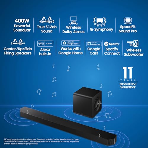 Image of Samsung 400 W True 5.1.2ch Soundbar with Wireless Dolby Atmos | Q-Symphony | Center, Up-Firing & Side-Firing Speakers | Alexa | Wi-Fi | HDMI ARC | Optical in | Bluetooth (HW-Q800F /XL, Black)