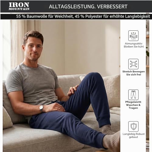 Iron Mountain Herren Jogginghose – Joggers mit Kordelzug, Sweatpants Fleece mit Bündchen und Taschen, Trainingshose für Fitness Freizeit Loungewear (Marine, M)