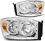 Auto Dynasty Factory Style Headlights Assembly Head Lamps Compatible with Dodge Ram 1500 2500 3500 06-09, Driver and Passenger Side, Chrome Housing Clear Lens