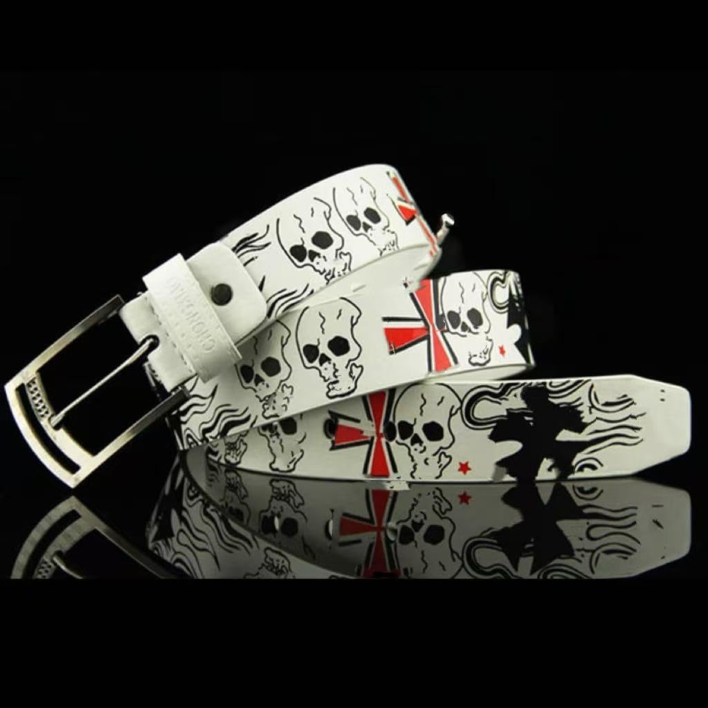 AIBEARTY Punk Skull Skeleton Pattern Pin Buckle Belt Gothic Casual Pu Leather Waistband for Women Men image 4