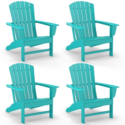 GREENVINES Adirondack Chairs Set of 4 | HDPE Plastic | Oversized Fire Pit Chair | All Weather | Aqua | Poly Lumber | for Outdoor Deck Backyard Patio G